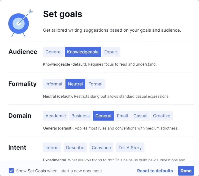 Grammarly content editor Grammarly content editing tool settings